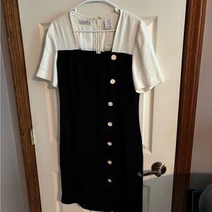 Liz Claiborne black and cream dress with gold buttons.